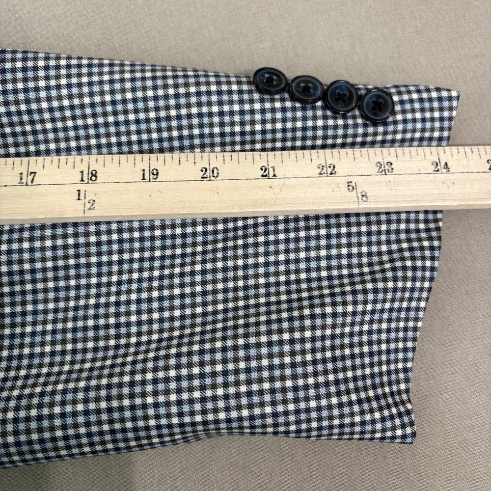 Peter Millar Wool Blazer Sport Coat Mens Size 46T Blue Houndstooth Two-Button